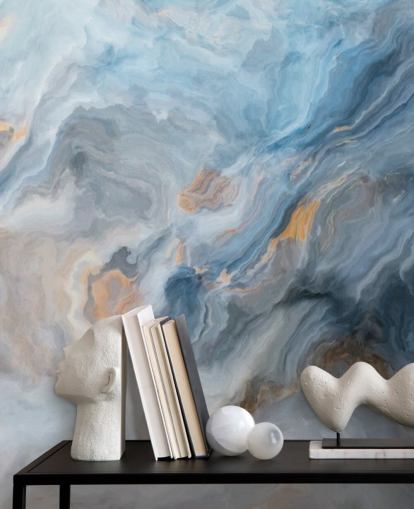 Tapeten-Wandbild aus blauem Marmor namens Ocean Blue Marble für Küchen, Esszimmer und Badezimmer Tapeten-Wandbild aus blauem Marmor namens Ocean Blue Marble für Küchen, Esszimmer und Badezimmer