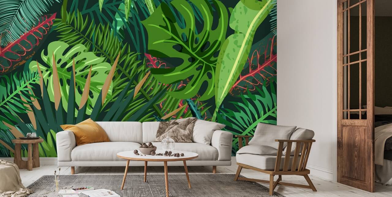 Monstera Leaves Wallpaper Mural | Wallsauce US