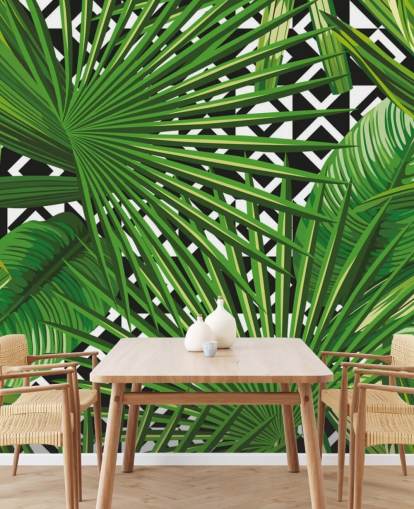 folha verde e papel de parede padrão preto e branco folha verde e papel de parede padrão preto e branco