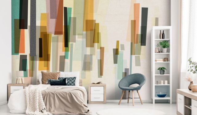 Helles individuelles Retro-Tapeten-Wandbild namens Blurred von Nicola Evans für Schlafzimmer, Wohnzimmer und Esszimmer