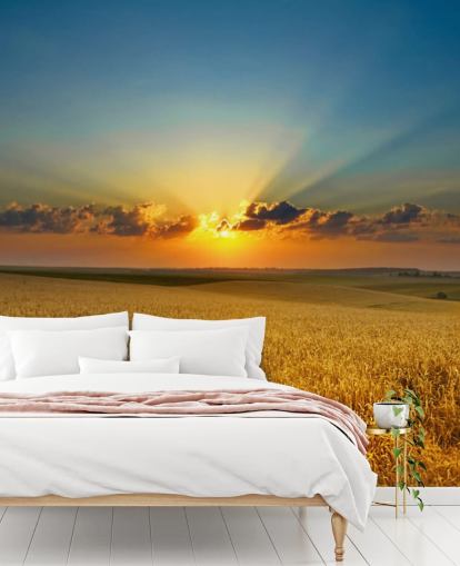 Golden Wheat Field at Sunset Wall Mural Golden Wheat Field at Sunset Wall Mural