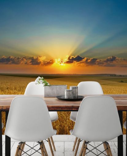 Campo de trigo dourado no Sunset Wall Mural Campo de trigo dourado no Sunset Wall Mural