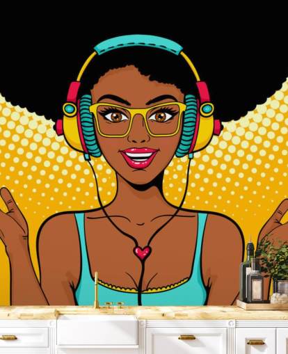 african american girl with afro wearing headphones pop art wallpaper african american girl with afro wearing headphones pop art wallpaper