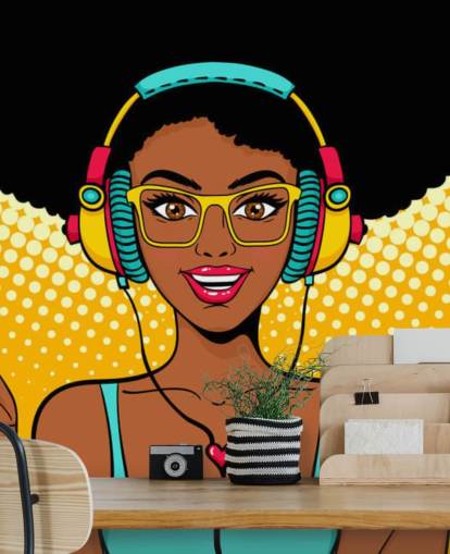 african american girl with afro wearing headphones pop art wallpaper african american girl with afro wearing headphones pop art wallpaper