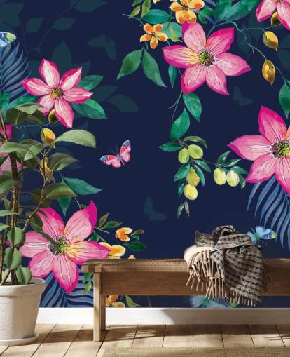 fleurs tropicales sur papier peint marine fleurs tropicales sur papier peint marine