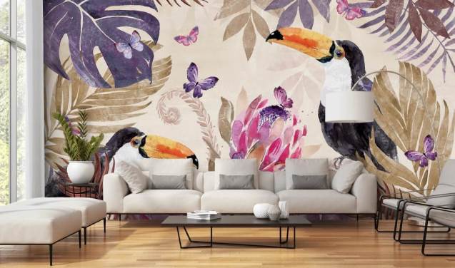 Tropical Leaves II Toucan Wallpaper