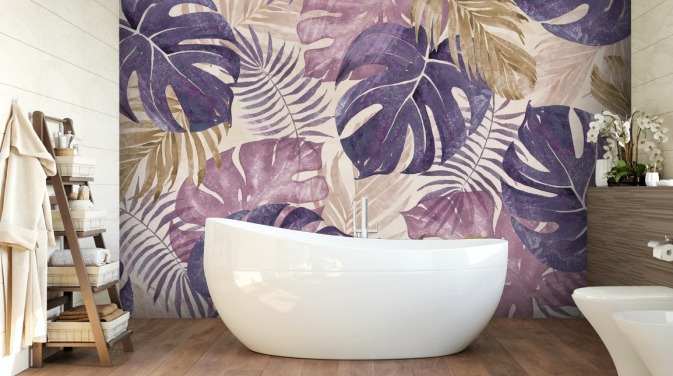 tropical leaves mural
