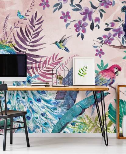 purple and blue tropical peacock wallpaper mural called Tropical Peacock by Di Brookes for bedrooms and living rooms purple and blue tropical peacock wallpaper mural called Tropical Peacock by Di Brookes for bedrooms and living rooms