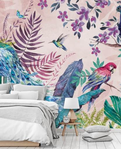 purple and blue tropical peacock wallpaper mural called Tropical Peacock by Di Brookes for bedrooms and living rooms purple and blue tropical peacock wallpaper mural called Tropical Peacock by Di Brookes for bedrooms and living rooms