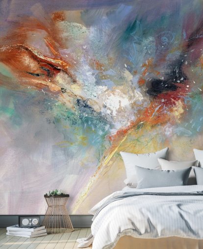 fargerikt tilpassbart abstrakt tapetmaleri kalt Celestial av Anne Farrall Doyle for kjøkken, soverom og stuer fargerikt tilpassbart abstrakt tapetmaleri kalt Celestial av Anne Farrall Doyle for kjøkken, soverom og stuer