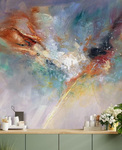 mural colorido de papel de parede abstrato personalizável chamado Celestial de Anne Farrall Doyle para cozinhas, quartos e salas de estar mural colorido de papel de parede abstrato personalizável chamado Celestial de Anne Farrall Doyle para cozinhas, quartos e salas de estar