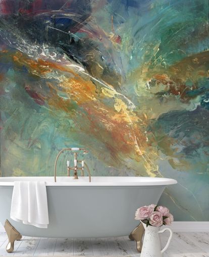 green and gold customisable abstract wallpaper mural called Intangable by Anne Farrall Doyle green and gold customisable abstract wallpaper mural called Intangable by Anne Farrall Doyle