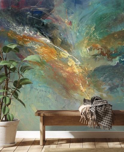 mural de papel pintado abstracto personalizable verde y dorado llamado Intangable de Anne Farrall Doyle mural de papel pintado abstracto personalizable verde y dorado llamado Intangable de Anne Farrall Doyle