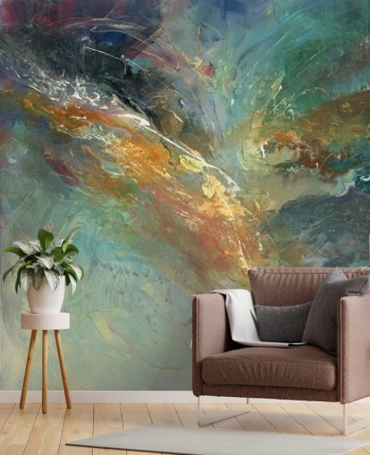 green and gold customisable abstract wallpaper mural called Intangable by Anne Farrall Doyle green and gold customisable abstract wallpaper mural called Intangable by Anne Farrall Doyle