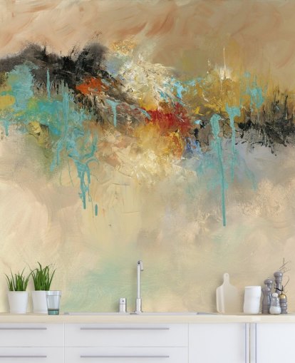 rødt tilpassbart abstrakt tapetmaleri kalt Red Earth av Anne Farrall Doyle for soverom rødt tilpassbart abstrakt tapetmaleri kalt Red Earth av Anne Farrall Doyle for soverom