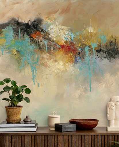 röd anpassningsbar abstrakt tapetväggmålning kallad Red Earth av Anne Farrall Doyle för sovrum röd anpassningsbar abstrakt tapetväggmålning kallad Red Earth av Anne Farrall Doyle för sovrum