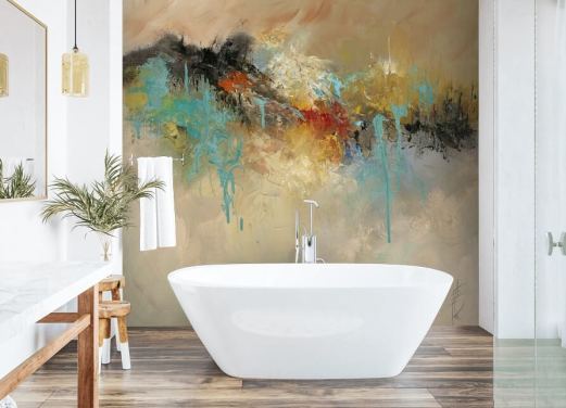 mural de papel de parede abstrato personalizável vermelho chamado Red Earth de Anne Farrall Doyle para quartos