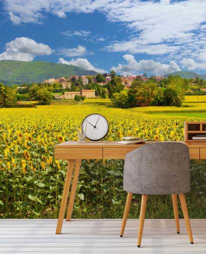 Sunflowers in a Field with Rustic House Wallpaper Sunflowers in a Field with Rustic House Wallpaper