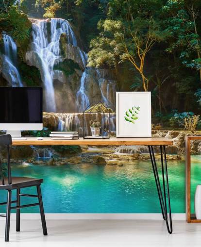 giungla con carta da parati laguna blu e cascata giungla con carta da parati laguna blu e cascata