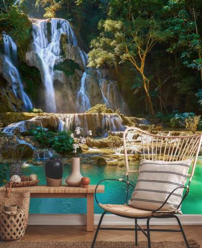 jungle with blue lagoon and waterfall wallpaper jungle with blue lagoon and waterfall wallpaper