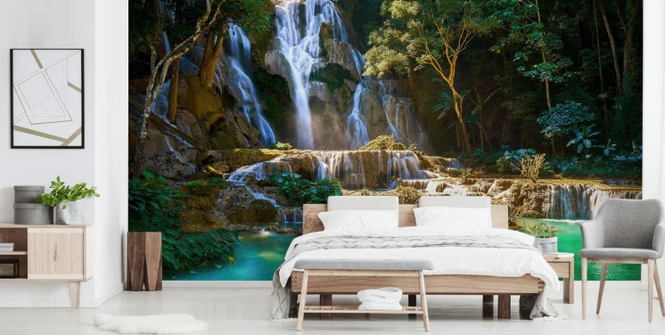 selva com lagoa azul e papel de parede cachoeira