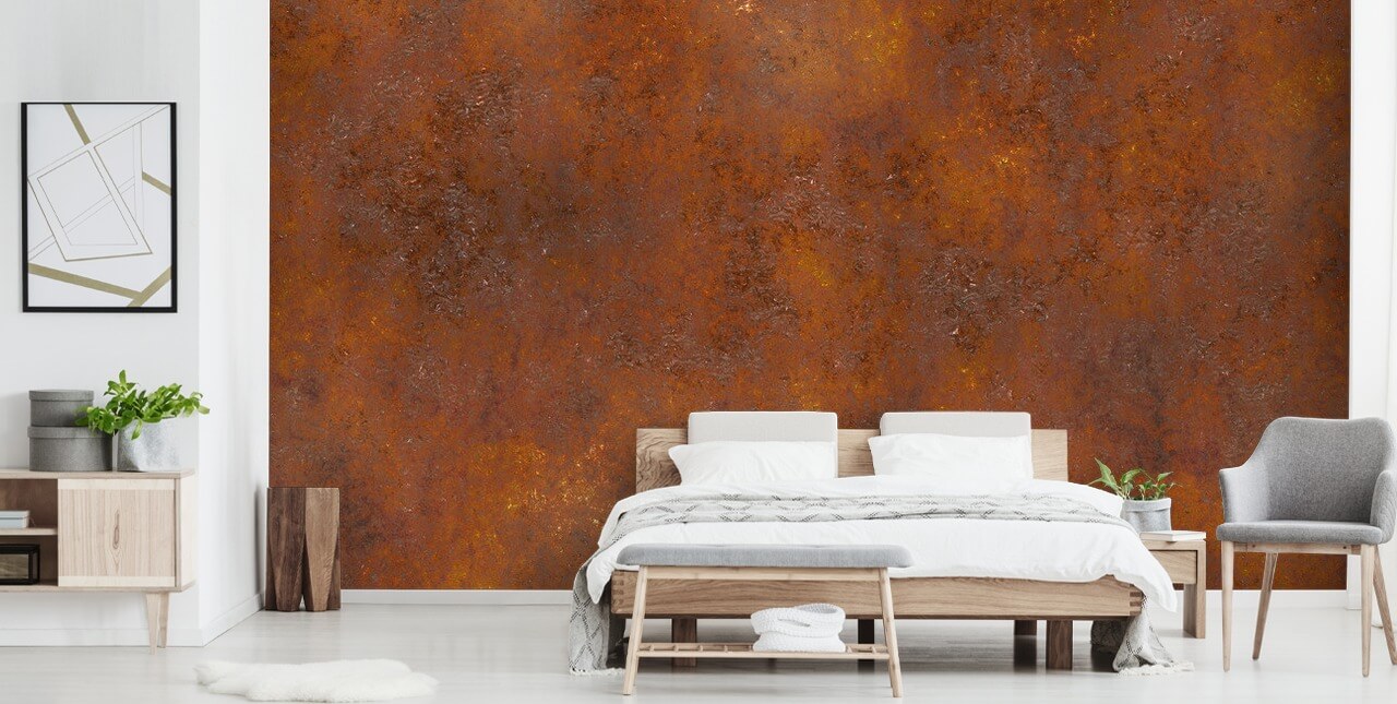 Personalisierbare Metalltapete aus orangefarbenem Kupfer namens Rust Effect für Küchen 