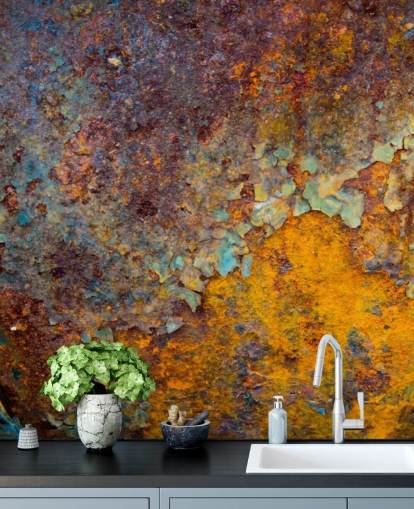 orange copper customisable rust wallpaper mural called Core of Corrosion for kitchens and lounges orange copper customisable rust wallpaper mural called Core of Corrosion for kitchens and lounges