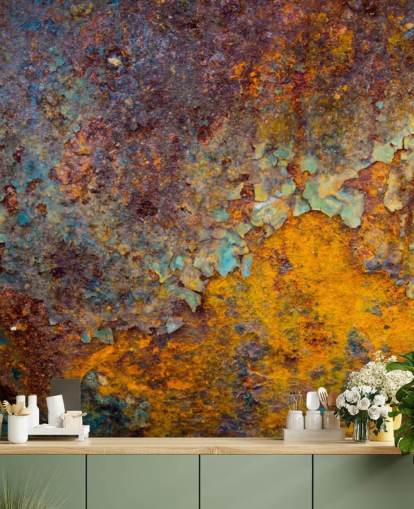 orange copper customisable rust wallpaper mural called Core of Corrosion for kitchens and lounges orange copper customisable rust wallpaper mural called Core of Corrosion for kitchens and lounges