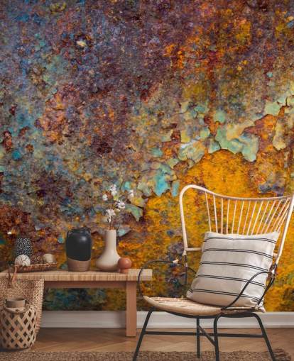 oranje koperen aanpasbare roestbehangmuurschildering genaamd Core of Corrosion voor keukens en lounges oranje koperen aanpasbare roestbehangmuurschildering genaamd Core of Corrosion voor keukens en lounges