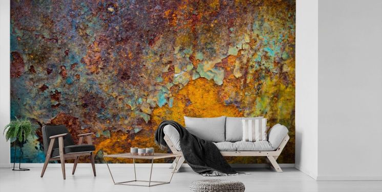 orange copper customisable rust wallpaper mural called Core of Corrosion for kitchens and lounges