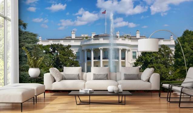 the white house with fountain outside wallpaper