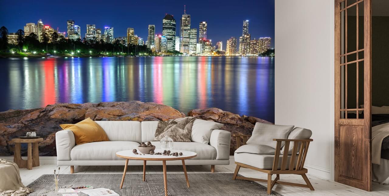 Brisbane Night Reflections Wallpaper | Wallsauce US