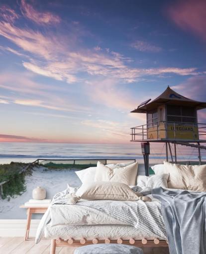 Cabana de salva-vidas na praia no Sunset Wall Mural Cabana de salva-vidas na praia no Sunset Wall Mural