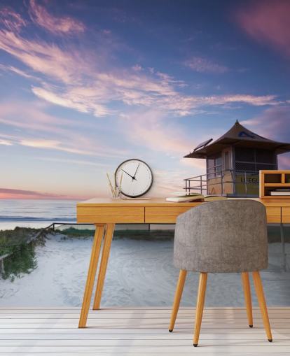 Décoration murale cabane de sauveteur sur la plage au coucher du soleil Décoration murale cabane de sauveteur sur la plage au coucher du soleil