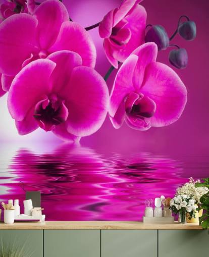 pink customizable floral wallpaper mural called Pink Orchids for spas, hotels and bathrooms pink customizable floral wallpaper mural called Pink Orchids for spas, hotels and bathrooms