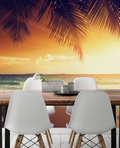 Orange Sonnenuntergang Himmel am tropischen Strand Wallpaper Orange Sonnenuntergang Himmel am tropischen Strand Wallpaper