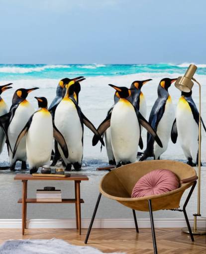 bright customizable penguin wallpaper called Kings of the Beach for children's bedrooms and offices bright customizable penguin wallpaper called Kings of the Beach for children's bedrooms and offices