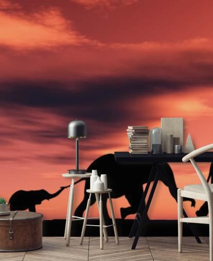 Elephant Family in Sunset Mural Elephant Family in Sunset Mural