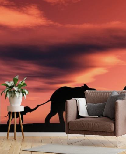 Elephant Family in Sunset Mural Elephant Family in Sunset Mural