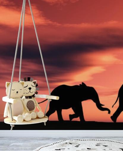 Elephant Family in Sunset Mural Elephant Family in Sunset Mural