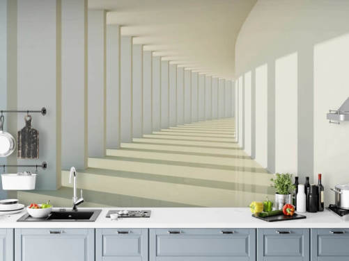 3D White Curved Corridor