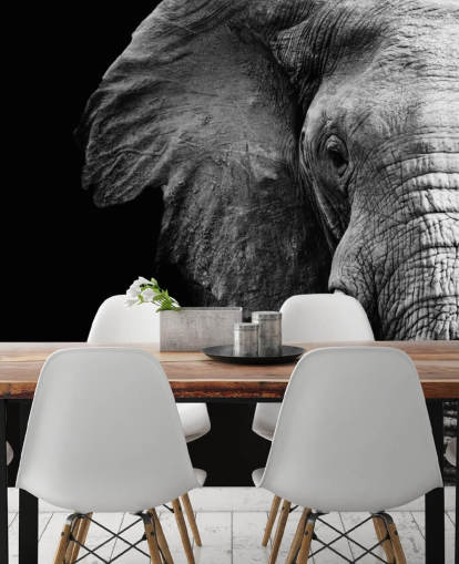 Decorazione murale con ritratto di mezzo elefante in bianco e nero Decorazione murale con ritratto di mezzo elefante in bianco e nero