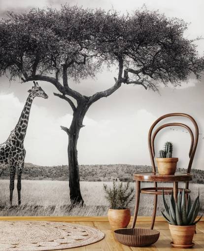 Papier Peint Paysage Giraffe Noir et Blanc Papier Peint Paysage Giraffe Noir et Blanc