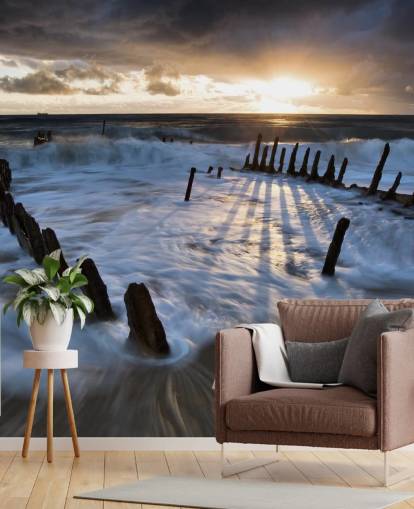 Praia à noite com ondas espumosas mural Praia à noite com ondas espumosas mural