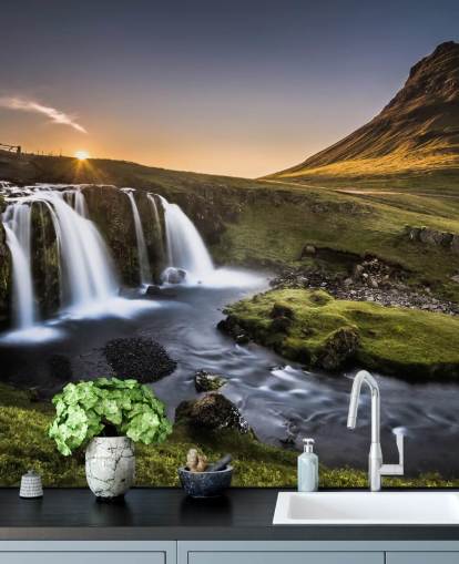 Waterfall in Green Countryside Wallpaper Waterfall in Green Countryside Wallpaper