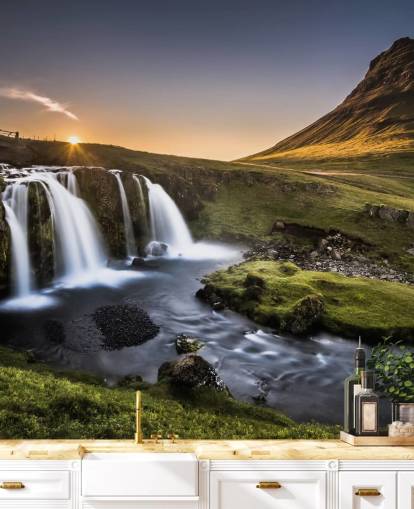 Waterfall in Green Countryside Wallpaper Waterfall in Green Countryside Wallpaper