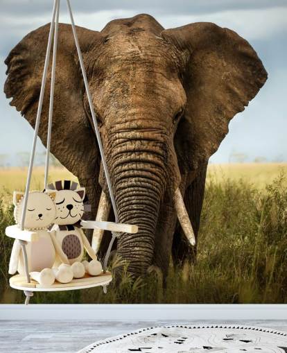 Olifant hoofd op muurschildering Olifant hoofd op muurschildering