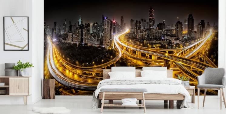 shanghai upplyst på natten tapeter
