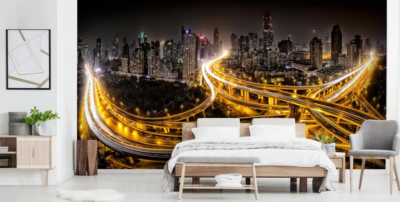 shanghai upplyst på natten tapeter