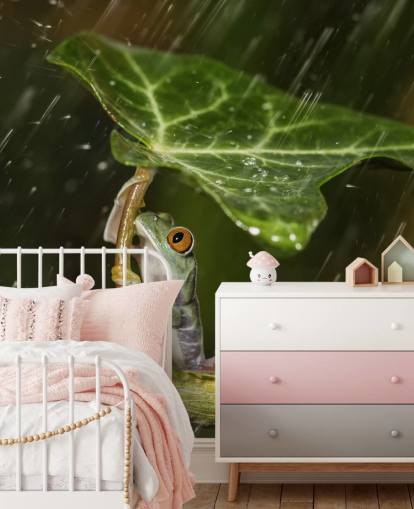 Frog Holding Leaf Umbrella Wallpaper Frog Holding Leaf Umbrella Wallpaper
